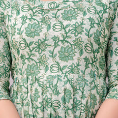 Women's Cotton Pista Green Floral Maternity Feeding Dress with Zipper