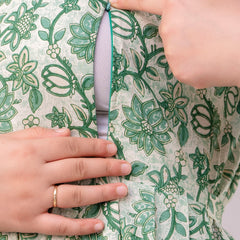 Women's Cotton Pista Green Floral Maternity Feeding Dress with Zipper