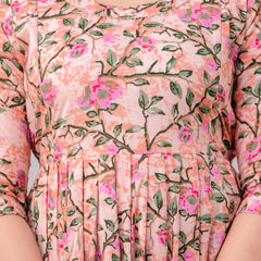 Women's Cotton Peach Floral Maternity Feeding Dress with Zipper