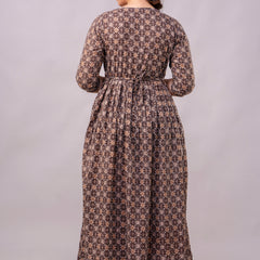Women's Coffee Cotton Floral Maternity Feeding Dress with Zipper