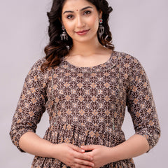 Women's Coffee Cotton Floral Maternity Feeding Dress with Zipper