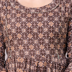 Women's Coffee Cotton Floral Maternity Feeding Dress with Zipper