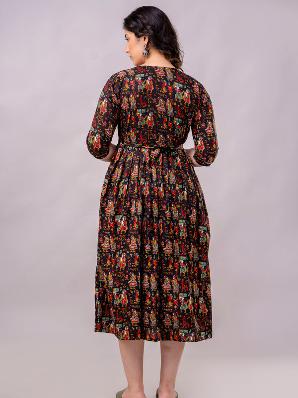 Women's Cotton Rajarani Floral Maternity Feeding Dress with Zipper