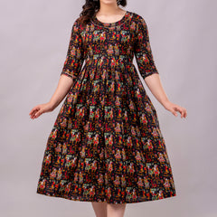 Women's Cotton Rajarani Floral Maternity Feeding Dress with Zipper
