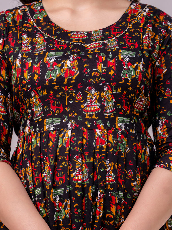 Women's Cotton Rajarani Floral Maternity Feeding Dress with Zipper