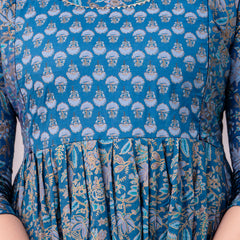 Women's Cotton Sodalite Blue Floral Maternity Feeding Dress with Zipper