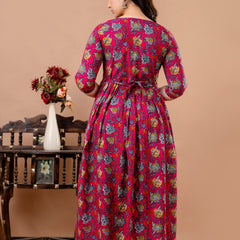 Women's Cotton Fuchsia Floral Maternity Feeding Dress with Zipper