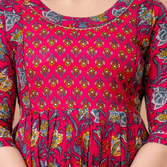 Women's Cotton Fuchsia Floral Maternity Feeding Dress with Zipper