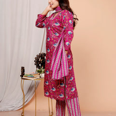 Classic Cotton Fuchsia pink  Floral Printed Kurta Set
