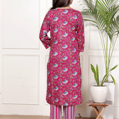 Classic Cotton Fuchsia pink  Floral Printed Kurta Set