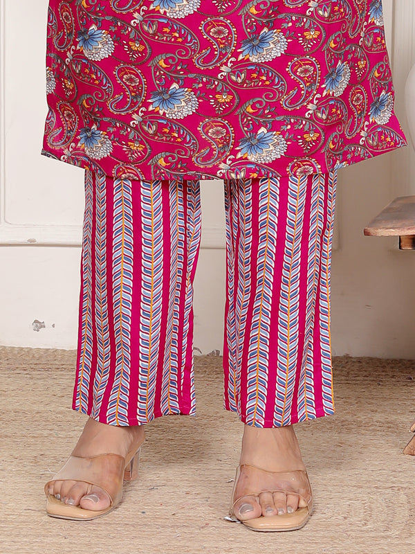 Classic Cotton Fuchsia pink  Floral Printed Kurta Set
