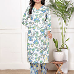 Classic Cotton Teal Green Floral Printed Kurta Set