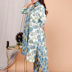 Classic Cotton Teal Green Floral Printed Kurta Set