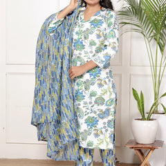 Classic Cotton Teal Green Floral Printed Kurta Set