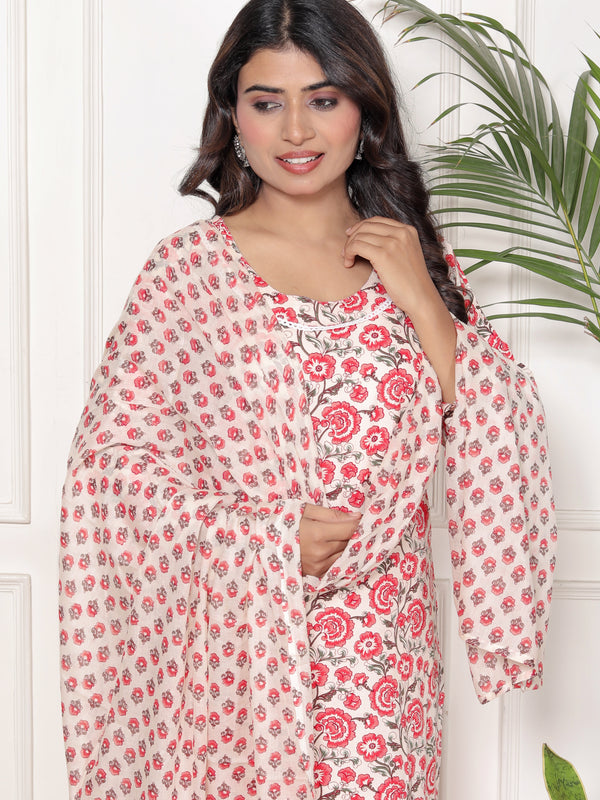 Classic Cotton Fuchsia pink  Floral Printed Kurta Set