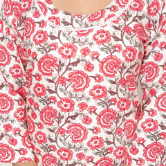 Classic Cotton Orange Blue Floral Printed Kurta Set