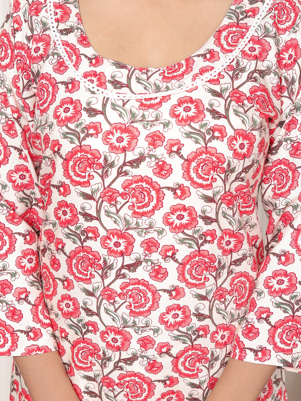 Classic Cotton Orange Blue Floral Printed Kurta Set
