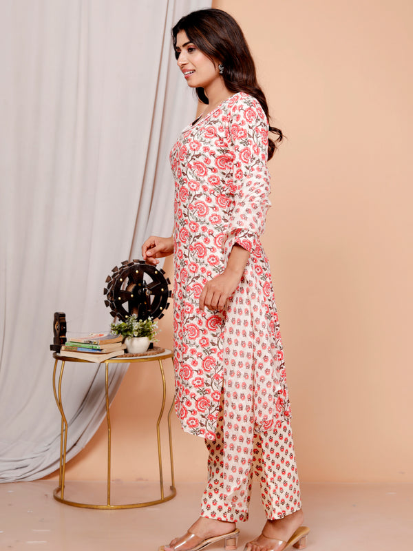 Classic Cotton Fuchsia pink  Floral Printed Kurta Set