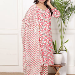 Classic Cotton Fuchsia pink  Floral Printed Kurta Set