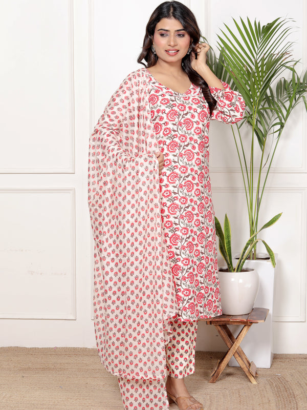 Classic Cotton Fuchsia pink  Floral Printed Kurta Set