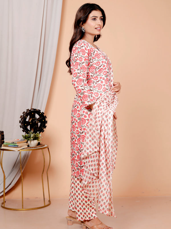 Classic Cotton Fuchsia pink  Floral Printed Kurta Set