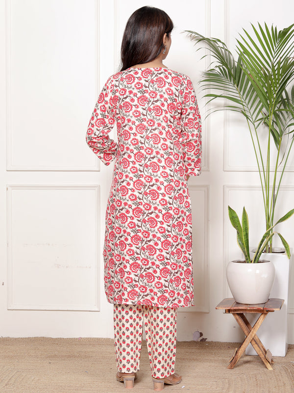 Classic Cotton Fuchsia pink  Floral Printed Kurta Set