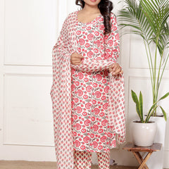 Classic Cotton Fuchsia pink  Floral Printed Kurta Set