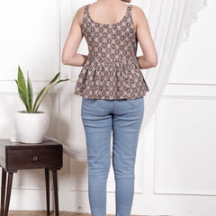 Women's Coffee Floral Printed Cotton Only Top