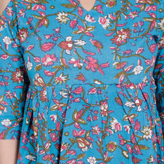 Women's Sky Blue Floral Printed Cotton Only Top