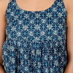 Women's Teal Blue Floral Printed Cotton Only Top