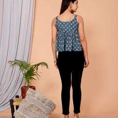 Women's Teal Blue Floral Printed Cotton Only Top