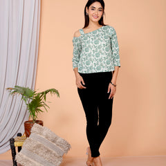 Women's Light Green Floral Printed Cotton Only Top