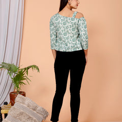 Women's Light Green Floral Printed Cotton Only Top