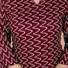 Maroon Zigzag Printed Short Kurti Cotton Blend