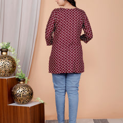 Maroon Zigzag Printed Short Kurti Cotton Blend