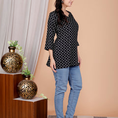 Black zigzag Printed Short Kurti Cotton Blend