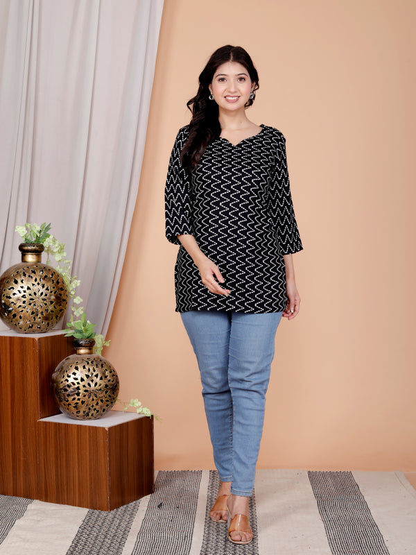 Maroon Zigzag Printed Short Kurti Cotton Blend