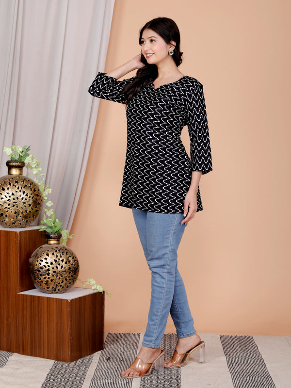 Maroon Zigzag Printed Short Kurti Cotton Blend
