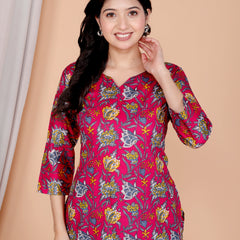 Purple Printed Short Kurti Cotton Blend