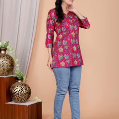 Purple Printed Short Kurti Cotton Blend