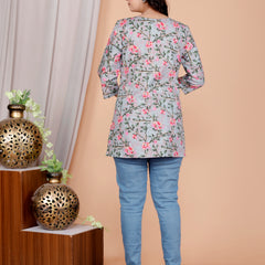 Grey Printed Short Kurti Cotton Blend
