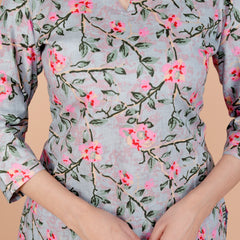 Grey Printed Short Kurti Cotton Blend
