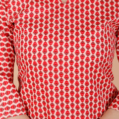 Red Printed Short Kurti Cotton Blend