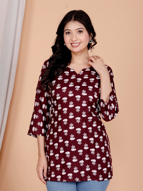 Black Buti Printed Short Kurti Cotton Blend