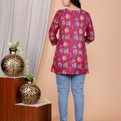 Purple Printed Short Kurti Cotton Blend