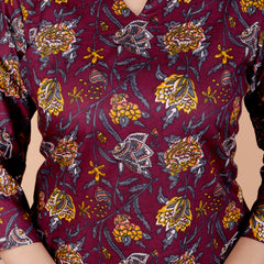 Purple Printed Short Kurti Cotton Blend