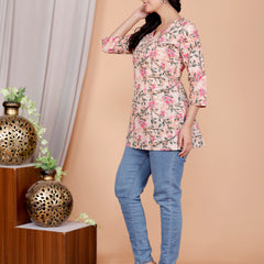 Grey Printed Short Kurti Cotton Blend