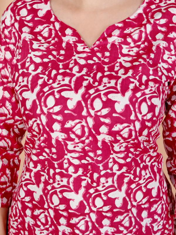 Pink Abstract Printed Short Kurti Cotton Blend