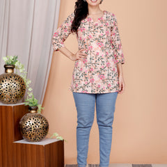 Grey Printed Short Kurti Cotton Blend