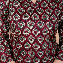 Maroon Paan Printed Short Kurti Cotton Blend